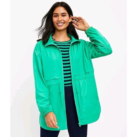 Loft Lou & Grey Women L Soft Shell Tie Zip Leightweight Jacket Green Anorak 130 - Picture 1 of 9